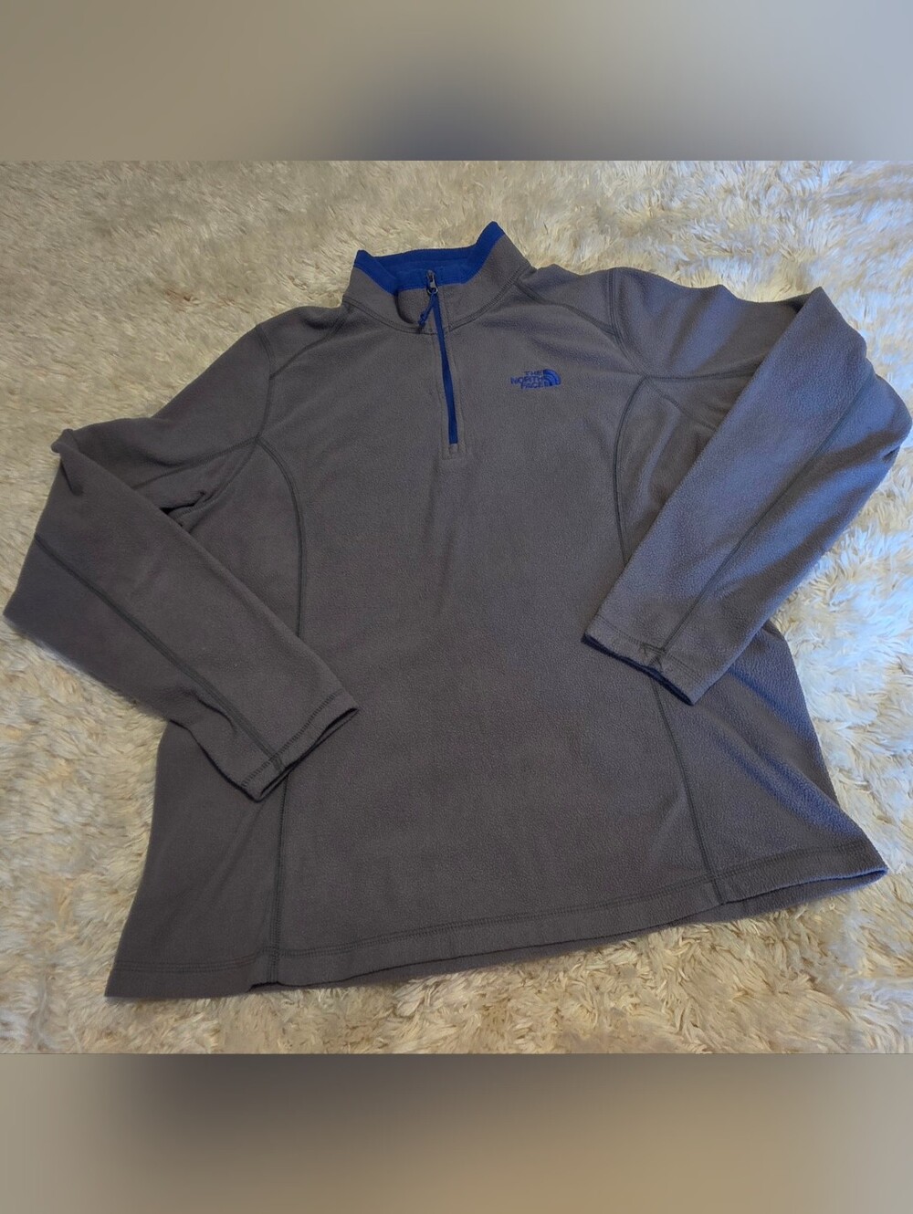 The North Face Women's Gray 1/4 Zip-Neck Fleece with Purple Trim Sz. L